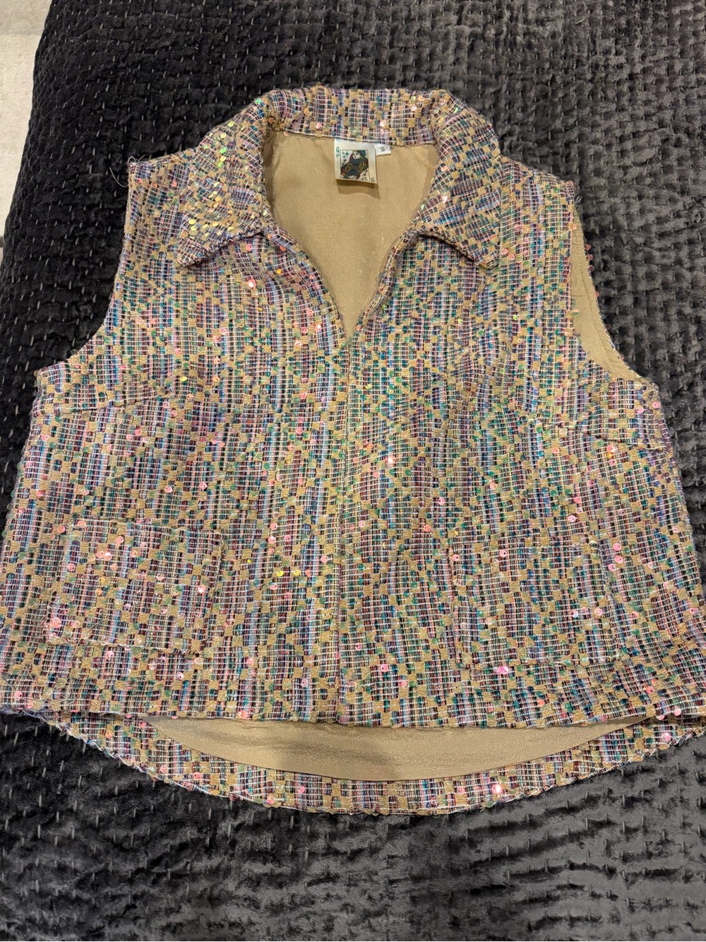 QUEEN OF SPARKLES Multicolor Sequin Tweed Collared Tank